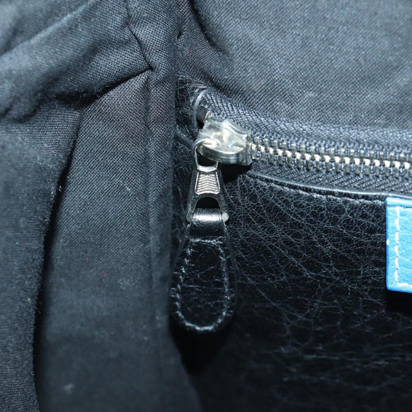 BALENCIAGA Bazaar Shopper S Bag Leather 2way Blue Silver 443096 Auth BSZ626V