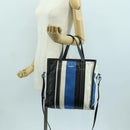 BALENCIAGA Bazaar Shopper S Bag Leer 2way Blauw Zilver 443096 Auth BSZ626V-26