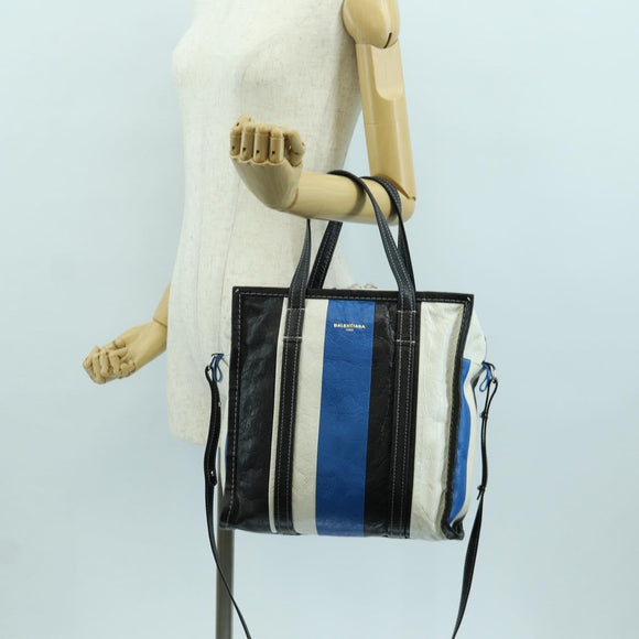 BALENCIAGA Bazaar Shopper S Bag Leer 2way Blauw Zilver 443096 Auth BSZ626V