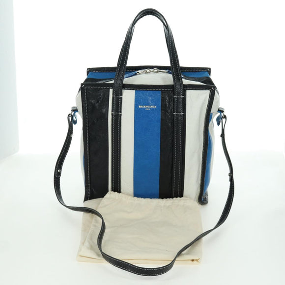 BALENCIAGA Bazaar Shopper S Bag Leer 2way Blauw Zilver 443096 Auth BSZ626V
