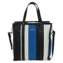 BALENCIAGA Bazaar Shopper S Bag Leer 2way Blauw Zilver 443096 Auth BSZ626V-13