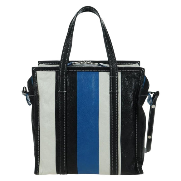 BALENCIAGA Bazaar Shopper S Bag Leer 2way Blauw Zilver 443096 Auth BSZ626V