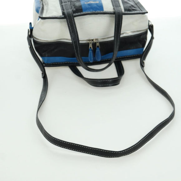 BALENCIAGA Bazaar Shopper S Bag Leer 2way Blauw Zilver 443096 Auth BSZ626V