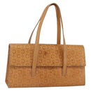 CELINE C Macadam Canvas Hand Bag Leather Beige Gold Auth BSZ627A-1