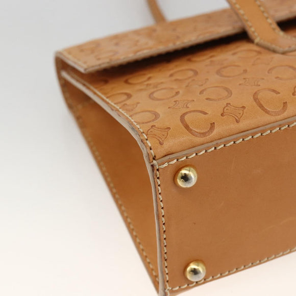 CELINE C Macadam Canvas Hand Bag Leather Beige Gold Auth BSZ627A
