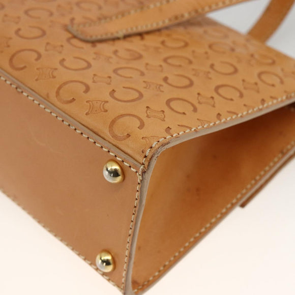 CELINE C Macadam Canvas Hand Bag Leather Beige Gold Auth BSZ627A