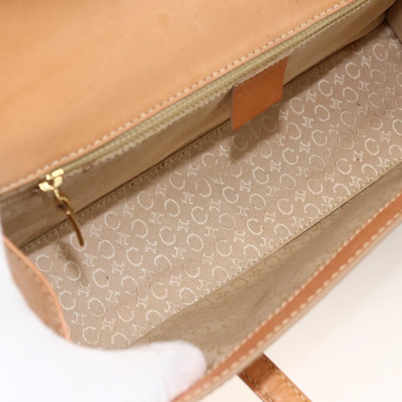 CELINE C Macadam Canvas Hand Bag Leather Beige Gold Auth BSZ627A