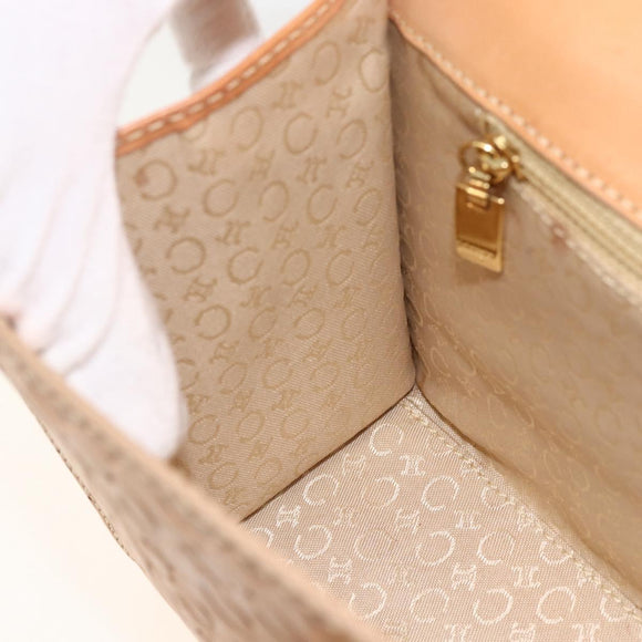 CELINE C Macadam Canvas Hand Bag Leather Beige Gold Auth BSZ627A