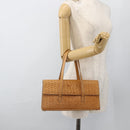 CELINE C Macadam Canvas Hand Bag Leather Beige Gold Auth BSZ627A-21