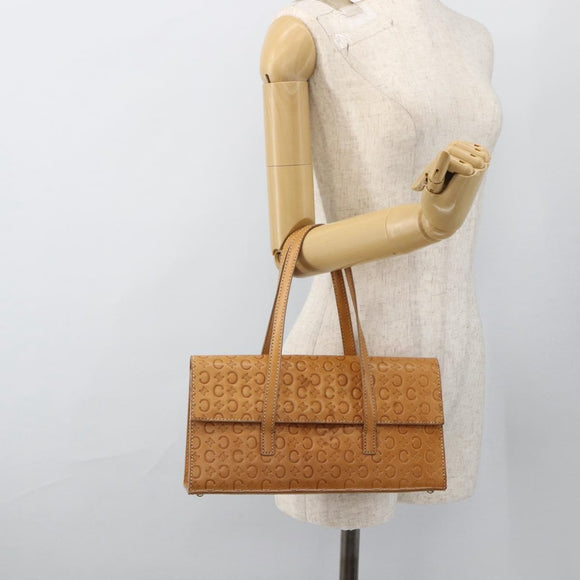 CELINE C Macadam Canvas Hand Bag Leather Beige Gold Auth BSZ627A