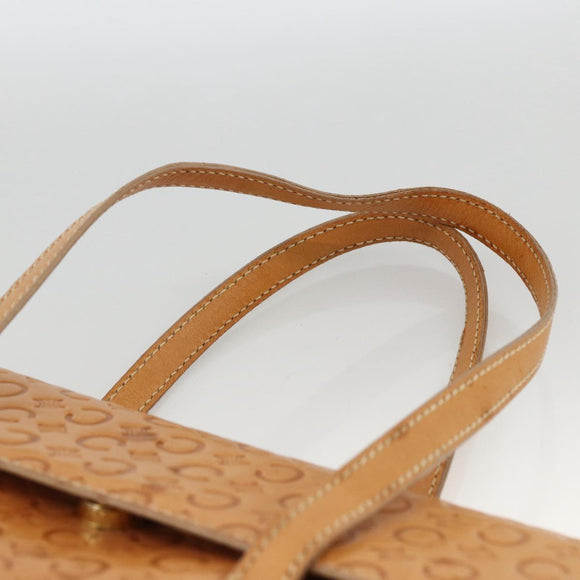 CELINE C Macadam Canvas Hand Bag Leather Beige Gold Auth BSZ627A
