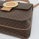 CELINE Macadam Canvas Circle Hand Bag PVC Leather 2way Brown Gold Auth BSZ648V-9