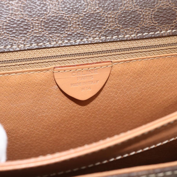 CELINE Macadam Canvas Circle Hand Bag PVC Leather 2way Brown Gold Auth BSZ648V