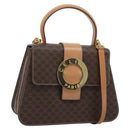 CELINE Macadam Canvas Circle Hand Bag PVC Leather 2way Brown Gold Auth BSZ648V-1