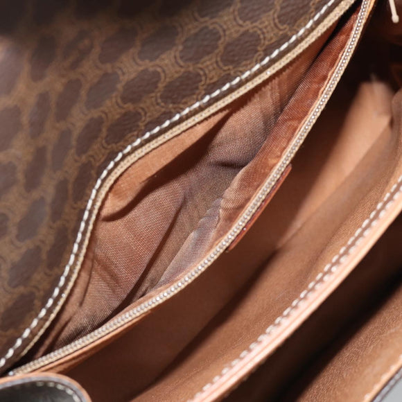 CELINE Macadam Canvas Circle Hand Bag PVC Leather 2way Brown Gold Auth BSZ648V