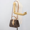 CELINE Macadam Canvas Circle Hand Bag PVC Leather 2way Brown Gold Auth BSZ648V-24