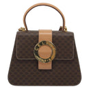 CELINE Macadam Canvas Circle Hand Bag PVC Leather 2way Brown Gold Auth BSZ648V-13