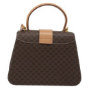 CELINE Macadam Canvas Circle Hand Bag PVC Leather 2way Brown Gold Auth BSZ648V-2