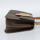 CELINE Macadam Canvas Circle Hand Bag PVC Leather 2way Brown Gold Auth BSZ648V-4