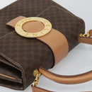 CELINE Macadam Canvas Circle Hand Bag PVC Leather 2way Brown Gold Auth BSZ648V-6