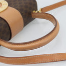 CELINE Macadam Canvas Circle Hand Bag PVC Leather 2way Brown Gold Auth BSZ648V-7