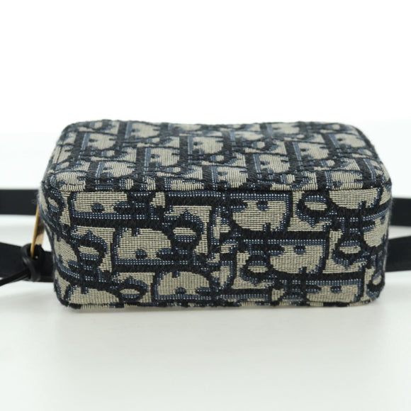 Christian Dior Trotter Canvas Waist Bag Navy Gold Auth BSZ700M