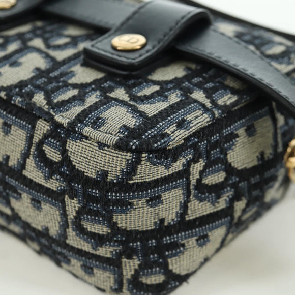 Christian Dior Trotter Canvas Waist Bag Navy Gold Auth BSZ700M