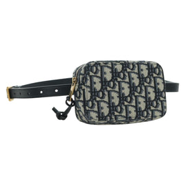 Christian Dior Trotter Canvas Waist Bag Navy Gold Auth BSZ700M