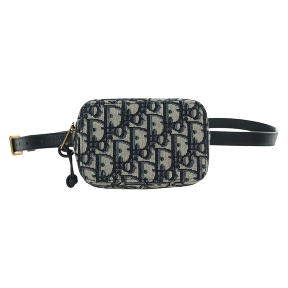 Christian Dior Trotter Canvas Waist Bag Navy Gold Auth BSZ700M