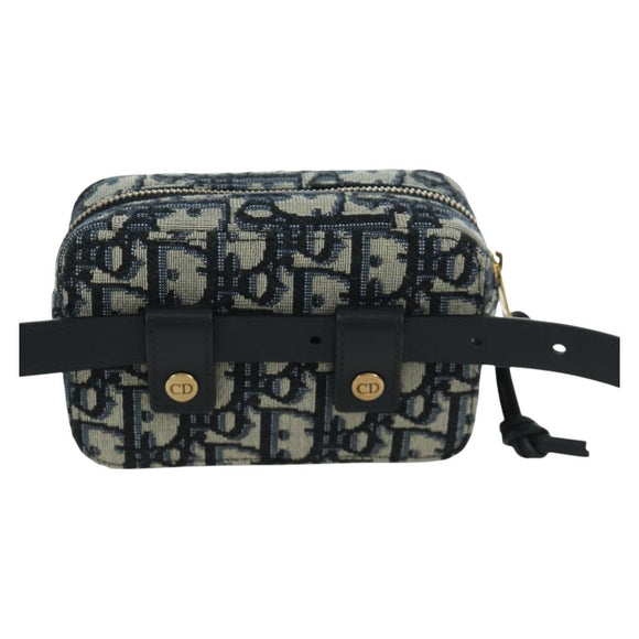 Christian Dior Trotter Canvas Waist Bag Navy Gold Auth BSZ700M