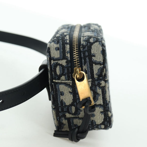 Christian Dior Trotter Canvas Waist Bag Navy Gold Auth BSZ700M