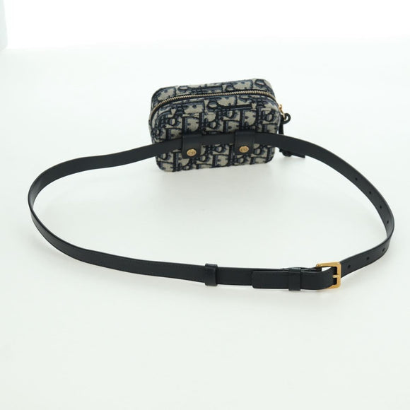 Christian Dior Trotter Canvas Waist Bag Navy Gold Auth BSZ700M
