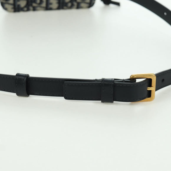 Christian Dior Trotter Canvas Waist Bag Navy Gold Auth BSZ700M