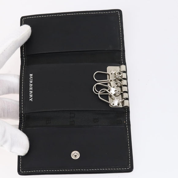 BURBERRY Nova Check Black Label Key Case Leather PVC 10set Beige Auth CB112