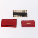 BURBERRY Nova Check Black Label Key Case Leather PVC 10set Beige Auth CB112-16