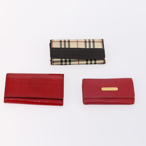 BURBERRY Nova Check Black Label Key Case Leather PVC 10set Beige Auth CB112