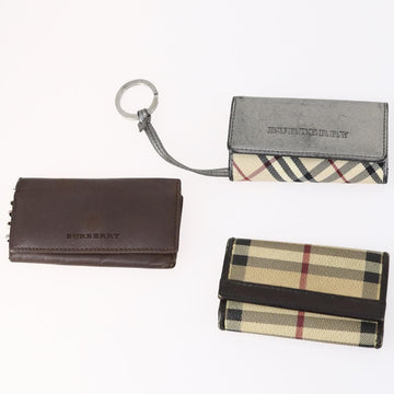 BURBERRY Nova Check Black Label Key Case Leather PVC 10set Beige Auth CB112 - 0