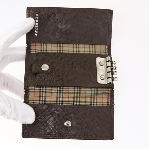 BURBERRY Nova Check Black Label Key Case Leather PVC 10set Beige Auth CB112