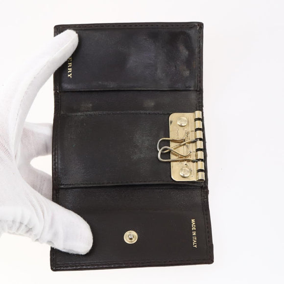 BURBERRY Nova Check Black Label Key Case Leather PVC 10set Beige Auth CB112