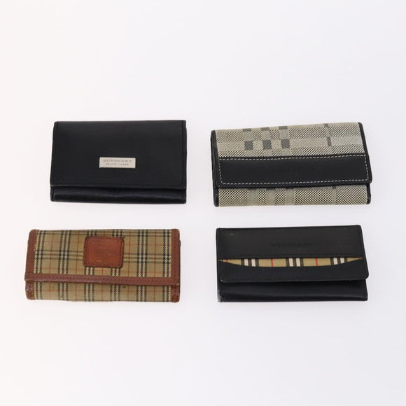 BURBERRY Nova Check Black Label Key Case Leather PVC 10set Beige Auth CB112