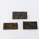 FENDI Zucchino Key Case Leather Canvas PVC 10set Brown Black Auth CB113-11
