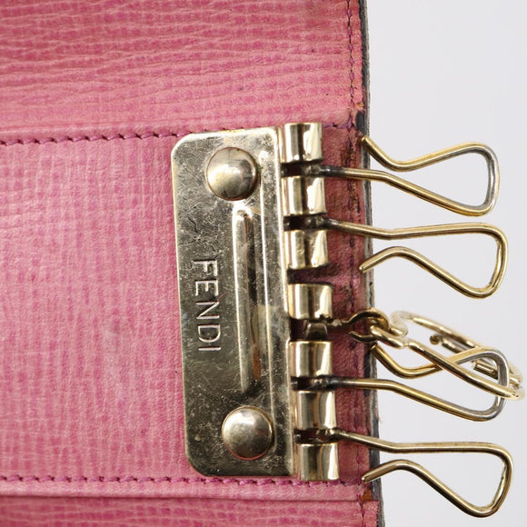 FENDI Zucchino Key Case Leather Canvas PVC 10set Brown Black Auth CB113