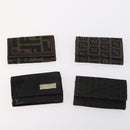 FENDI Zucchino Key Case Leather Canvas PVC 10set Brown Black Auth CB113-2