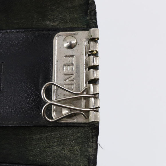 FENDI Zucchino Key Case Leather Canvas PVC 10set Brown Black Auth CB113