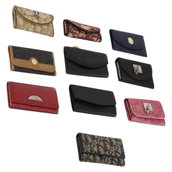 Christian Dior Trotter Canvas Key Case Leather Canvas PVC 10set Beige Auth CB116