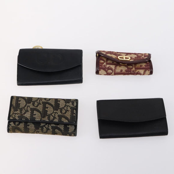 Christian Dior Trotter Canvas Key Case Leather Canvas PVC 10set Beige Auth CB116