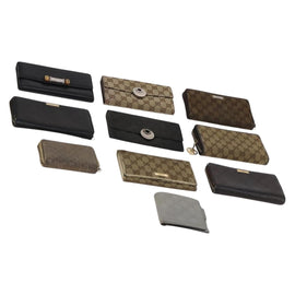 GUCCI GG Canvas Guccissima Wallet Leather 10 Set Beige Black Auth CB131