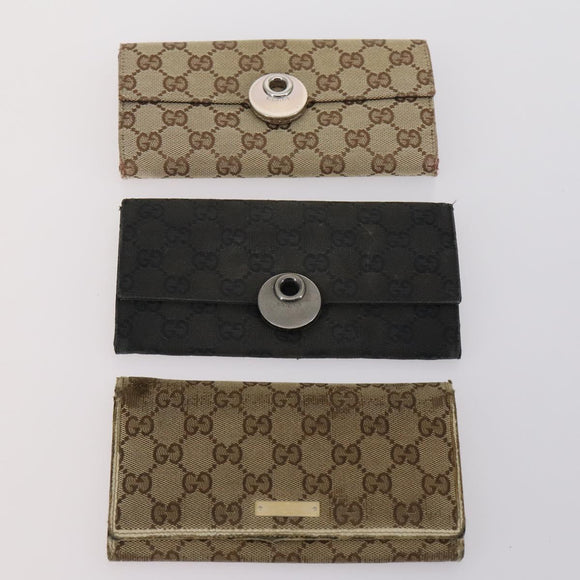 GUCCI GG Canvas Guccissima Wallet Leather 10 Set Beige Black Auth CB131