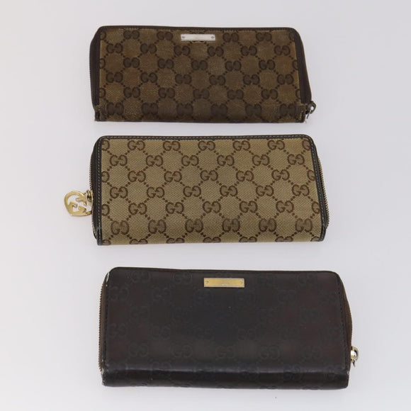 GUCCI GG Canvas Guccissima Wallet Leather 10 Set Beige Black Auth CB131