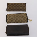 GUCCI GG Canvas Guccissima Wallet Leather 10 Set Beige Black Auth CB131-8